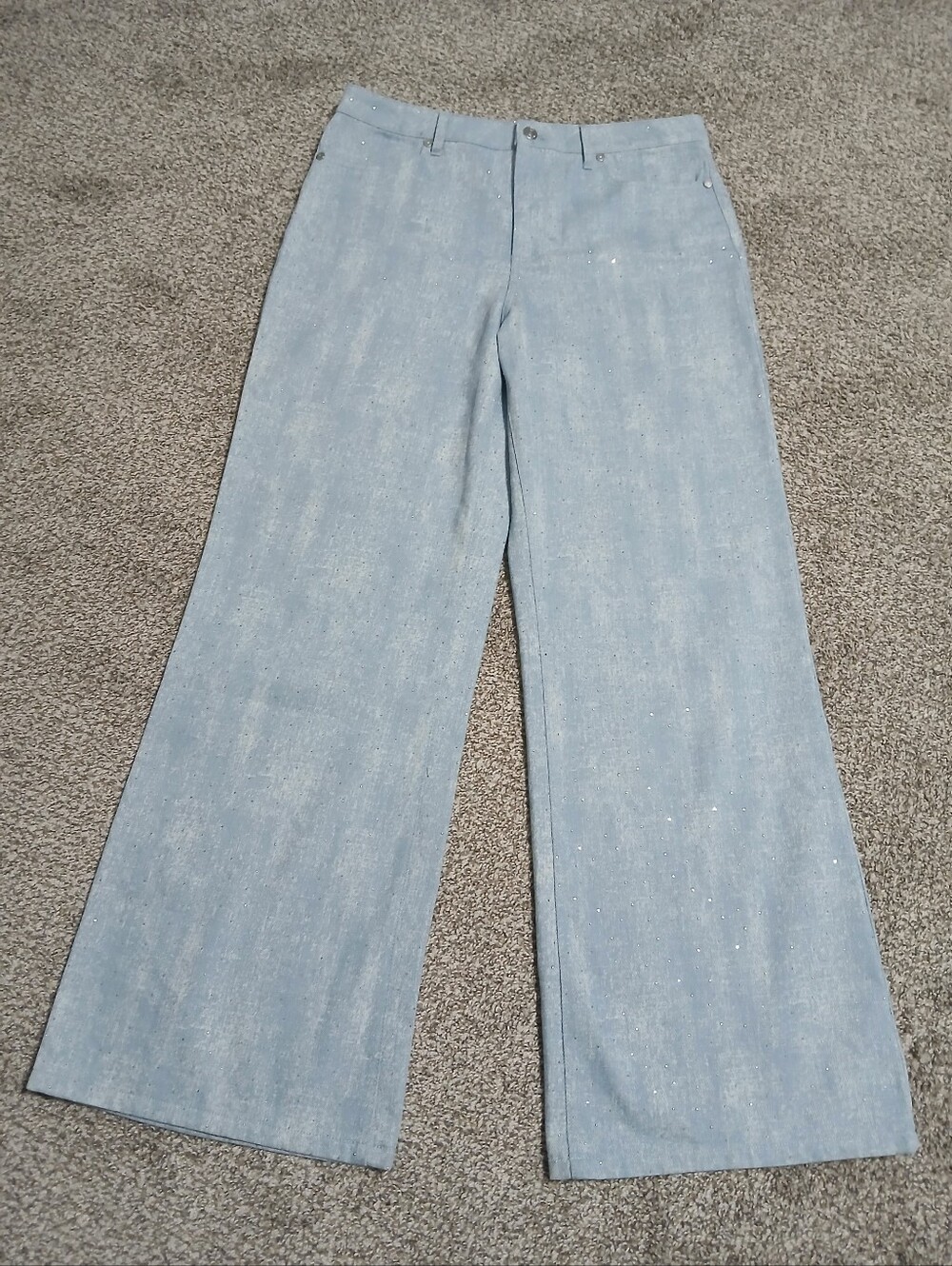 BCBG Pale Blue Wide-Leg Jeans with Sparkle